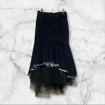 새상품급 AMERI 데님 튤 레이어드 롱 스커트