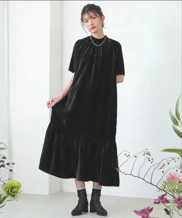 Kana 벨로아 보타이 밑단 티어드 원피스 포멀 드레스