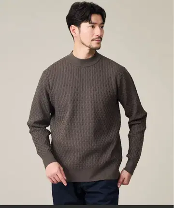 [하이 스트레치] 블록 체크 자카드 모크넥 니트