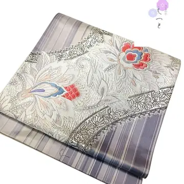 아아 후쿠로 오비 후리소데 보라색 x 은색 꽃무늬