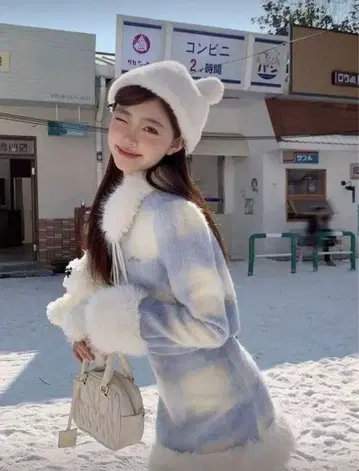 퍼 포함 블루 화이트 하운드투스 체크 셋업