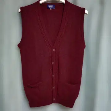 SEIBU 버건디 V넥 베스트 M 카멜 울