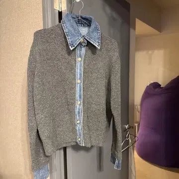 니트 데님 가디건 긴팔