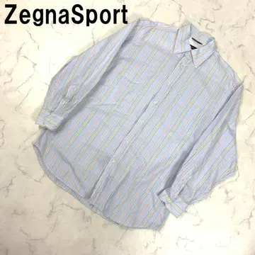 A7411 제냐 스포츠 긴팔 셔츠 면 스트라이프 파랑 스카이블루 L