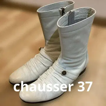 chausser 쇼세 화이트 가죽 주름 가공 부츠 사이즈 37