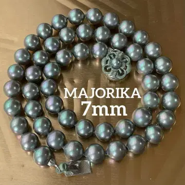 MAJORIKA 펄 목걸이 실버 38cm 7mm 그린 그레이