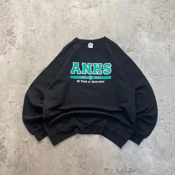 USA 구제 의류 ANHS 프린트 맨투맨 트레이닝복 블랙 L 사이즈