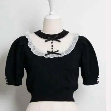 pium 튤 프릴 도리 니트탑 블랙