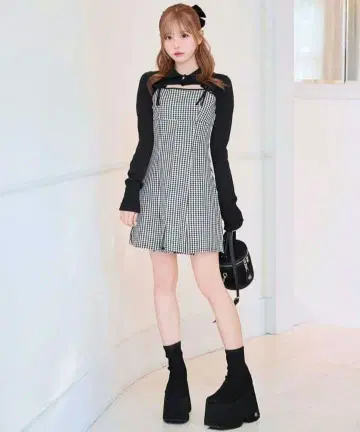 미셸 마카롱 michellMacaron 깅엄 체크 원피스