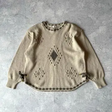 아가일 무늬 니트 스웨터 자수 디자인 페어리 그런지 레트로
