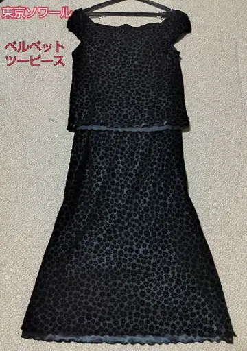 [ 새상품급! ] 도쿄 소와르 벨벳 투피스 셋업 블랙 셋업