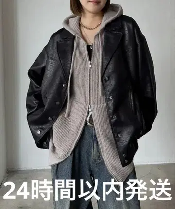 블랙 가죽 오버 사이즈 자켓