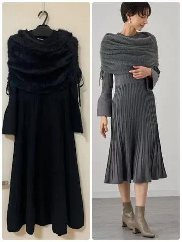 [택 포함 새상품] ANAYI 페더 케이프 원피스 블랙 36