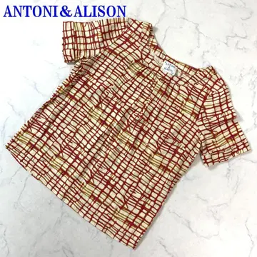 안톤 앤 앨리슨 반팔 블라우스 빨간색 베이지 린넨 S C2468