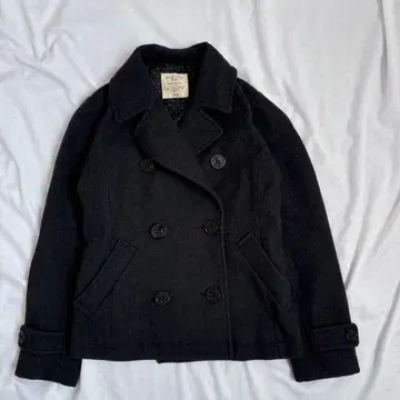 여성용 피 코트 울 혼방 S 도트 차콜 그레이 베이직 스테디셀러