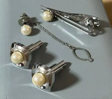 실버 펄 커프스 커프 링크스 넥타이핀 세트