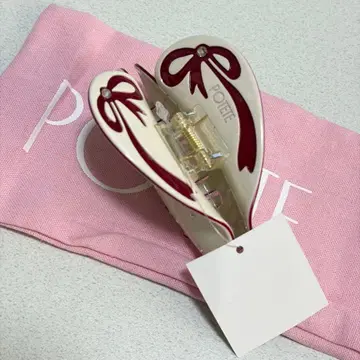포테테 potete 헤어 클립 리본 하트 리본 화이트