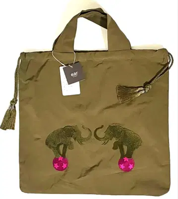 [ 미사용 ] 이아하피요네 코끼리 자수 복조리 백 카키