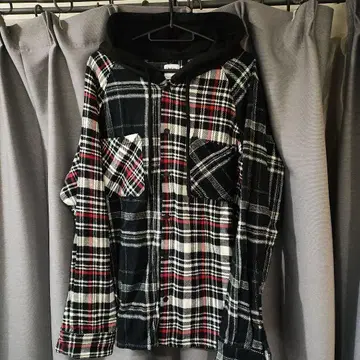 ZARA 체크 무늬 후드 부착 셔츠 L