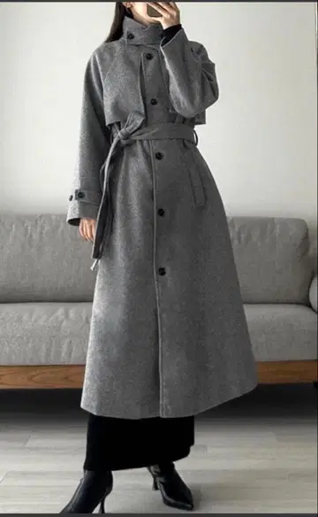 새상품 2way 스텐 칼라 롱 코트 그레이 L