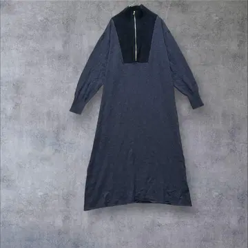 a2477 [반트로아] 니트 원피스 하프 지퍼 네이비 F