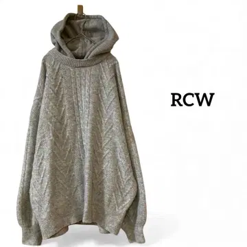 캐널진 RCW 후드 부착 니트 케이블 짜임 오버 사이즈 그레이 38