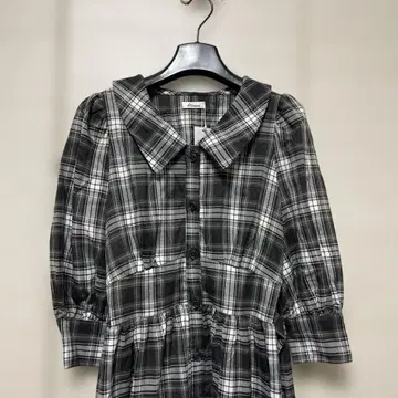 알라만다 체크 무늬 7부 소매 롱 원피스 귀여운 M