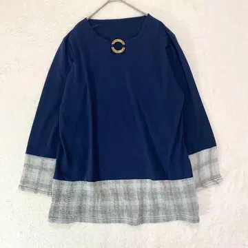 긴팔 튜닉 이소재 도킹 절개 체크 무늬 루즈핏 스트레치성