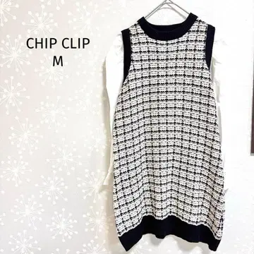 칩 클립 원피스 니트 트위드풍 이소재 절개 레이어드 스타일