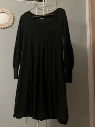 natural vintage 블랙 플리츠 원피스 벌룬 원피스