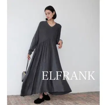 엘프랭크 ELFRANK 니트 플레어 롱 원피스 V넥