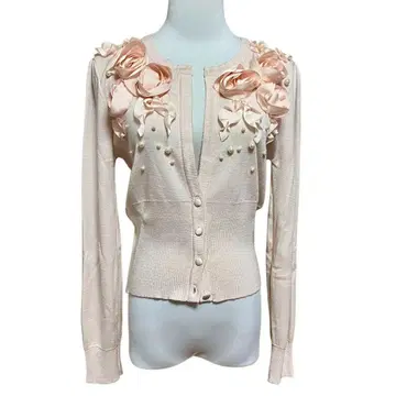 플라워 장식 핑크 니트 가디건