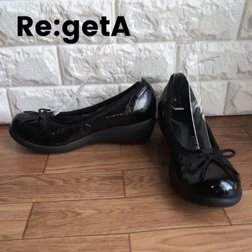 새상품급 리게타 블랙 리본 발레 펌프스 23.5cm 5cm 힐