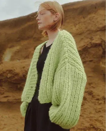 CADUNE 숏 가디건 양모 모헤어 볼륨 슬리브