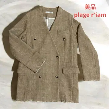 새상품급 플라주 R'IAM 트위드 더블 자켓 노카라 자켓 36