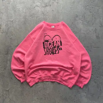 길단 USA 구제 의류 오션 하트 프린트 맨투맨 핑크 L 사이즈