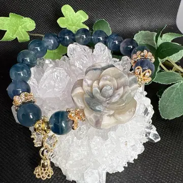 플로라이트와 화이트 마노 공생 장미 블루 플로라이트 팔찌