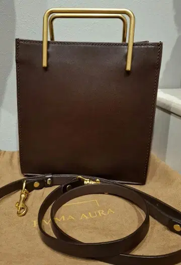 EMMA AURA 가죽 천연 가죽 골드 핸들 백 에마 아우라 브라운