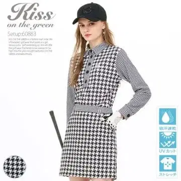 KISS ON THE GREEN 하운드투스 패턴 피케 셔츠