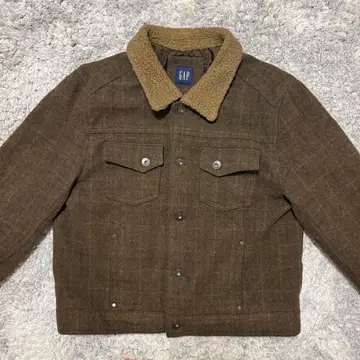 GAP 보아 블루종 체크 짧은 기장 울 자켓