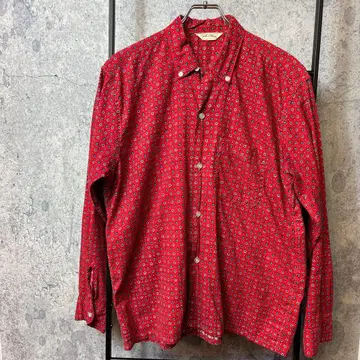60s Wash and Wear 빈티지 셔츠 올 패턴 빨간색 버튼 다운