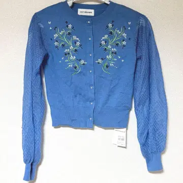 블루 자수 가디건 릴리 브라운