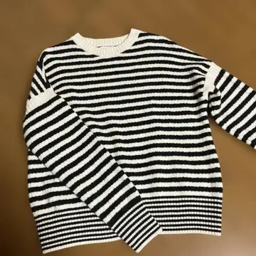 BEAMS BOY 7 게이지 보더 크루넥 울 니트 스웨터