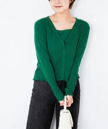 Heather 그린 리브 니트 가디건