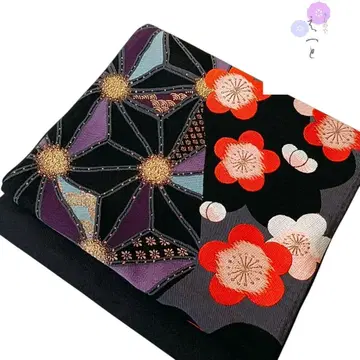 아에또 후쿠로 오비 후리소데 미재단 블랙 x 보라색