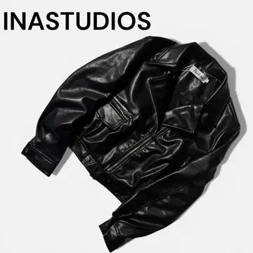 미사용 INASTUDIOS 인조 가죽 라이더 자켓 블랙 M