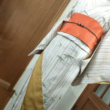 워셔블 기모노 폴리에스테르 아이보리색 대나무 스트라이프