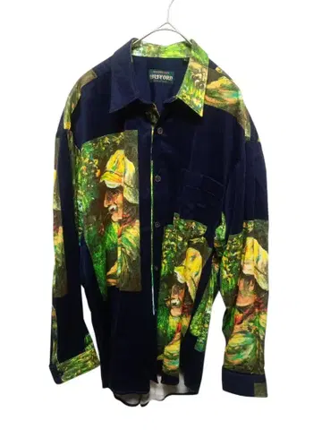 [ M0145 ] 빈티지 WITEFORD 아트 회화 레이온 긴팔 셔츠