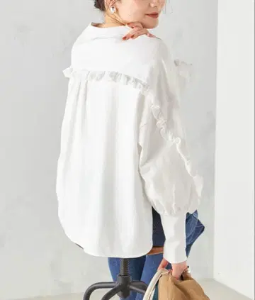 SHIPS 쉽스 [세탁기 사용 가능] 롱 리브 슬리브 프릴 티셔츠