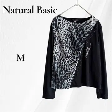 내추럴 베이직 티셔츠 긴팔 레오파드 절개 블랙 M